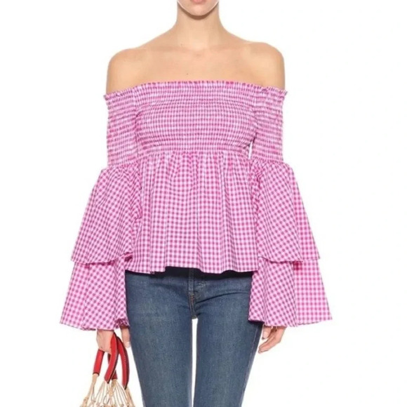 Caroline Constas Appolonia Top in Green Plaid - Picture 1 of 7